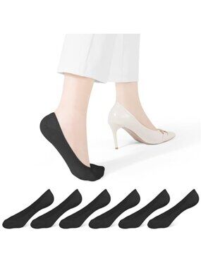 6 Pack No Show Socks, Cotton Blend, Silicone Heel Grips, Stay-Put Fit for